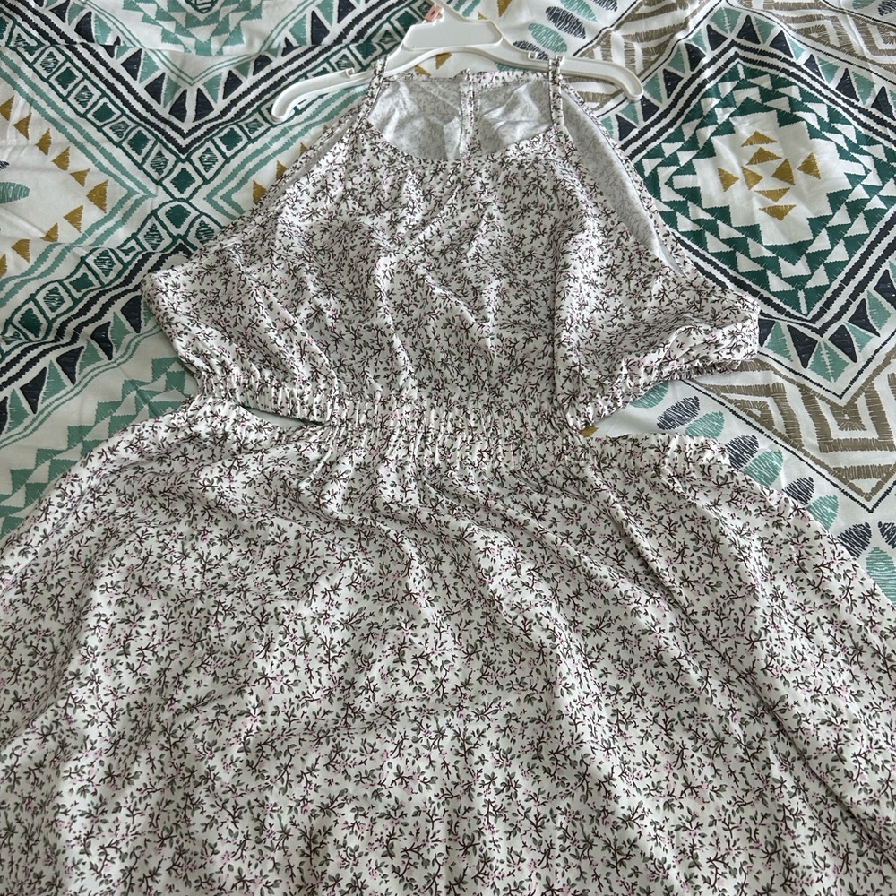 SHEIN White and Black Floral Midi Dress